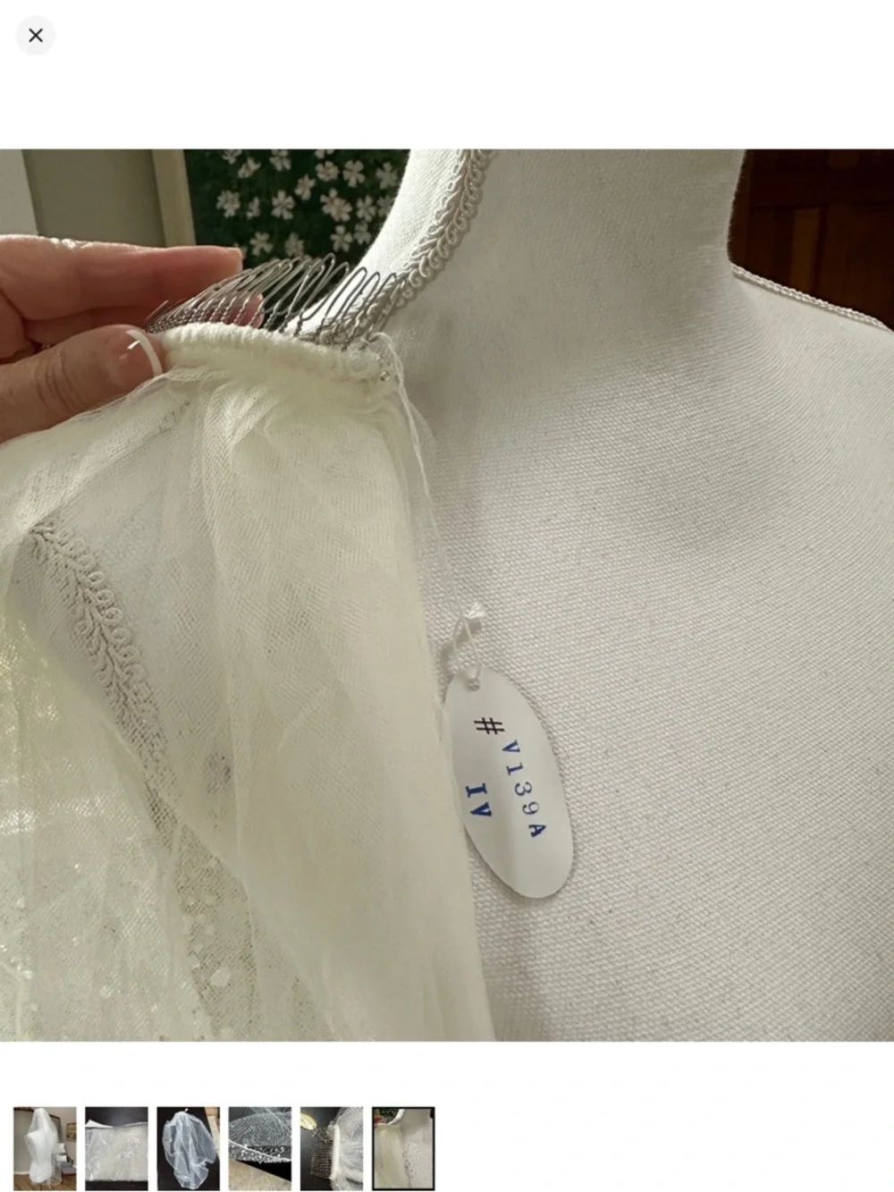 Off white waist Tulle Bridal Veil with Comb and sparkle beading.